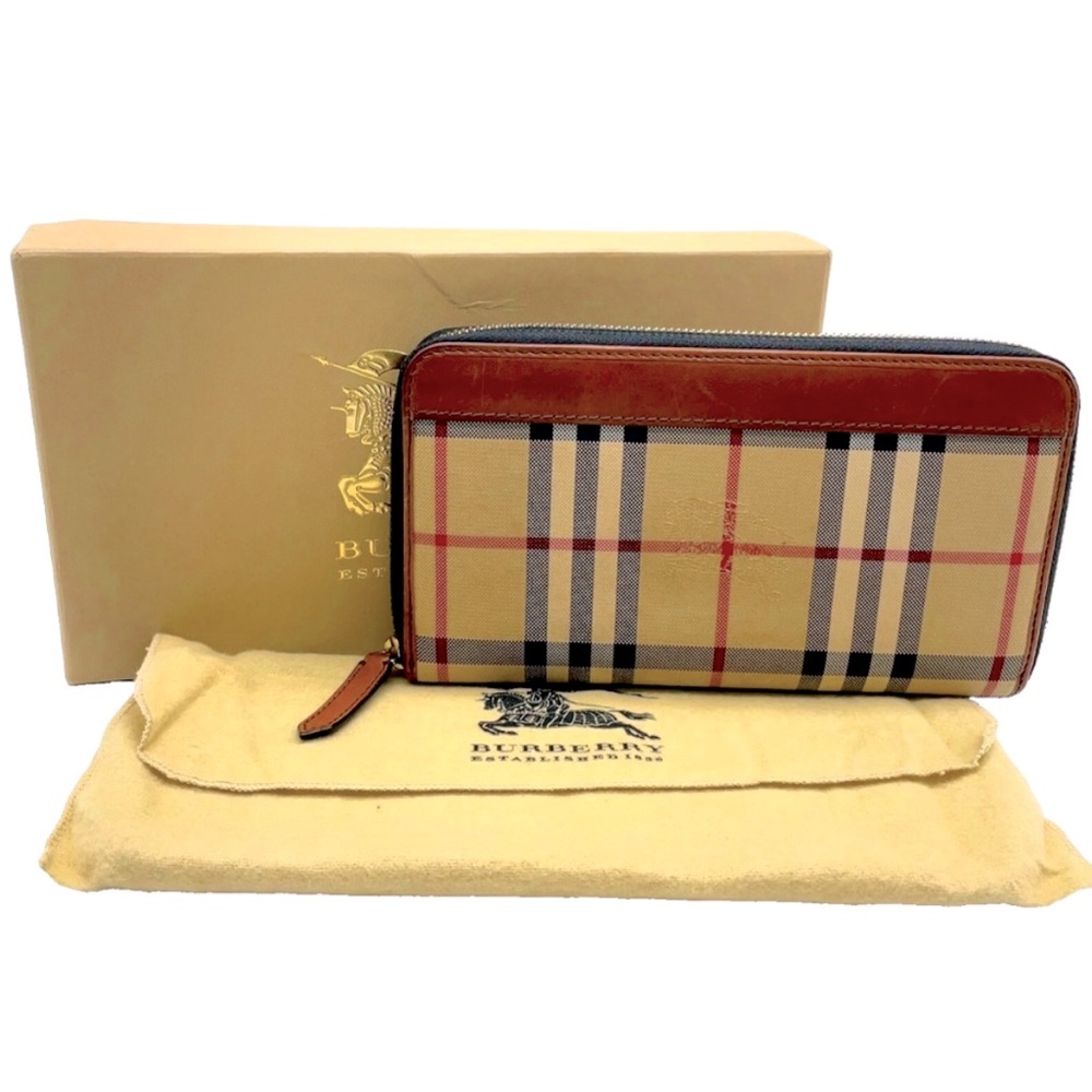 BURBERRY  Horseferry Check Zip Around Wallet Brown